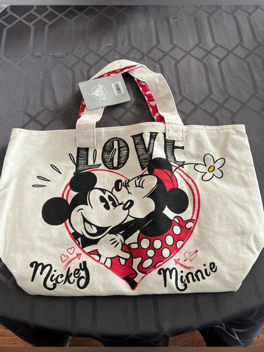 Disney Mickey and Minnie Mouse LOVE You Forever Valentine Canvas Tote Bag New